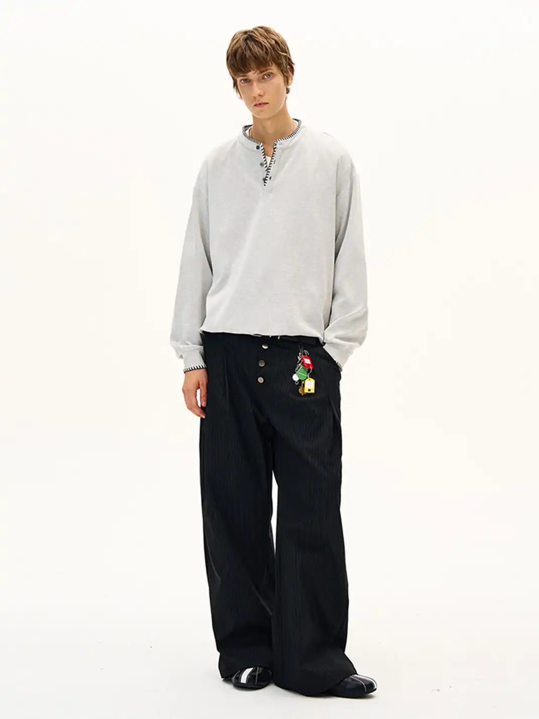 MADWITCH | Hand Stitched Henley Neck Knitted Sweatshirt