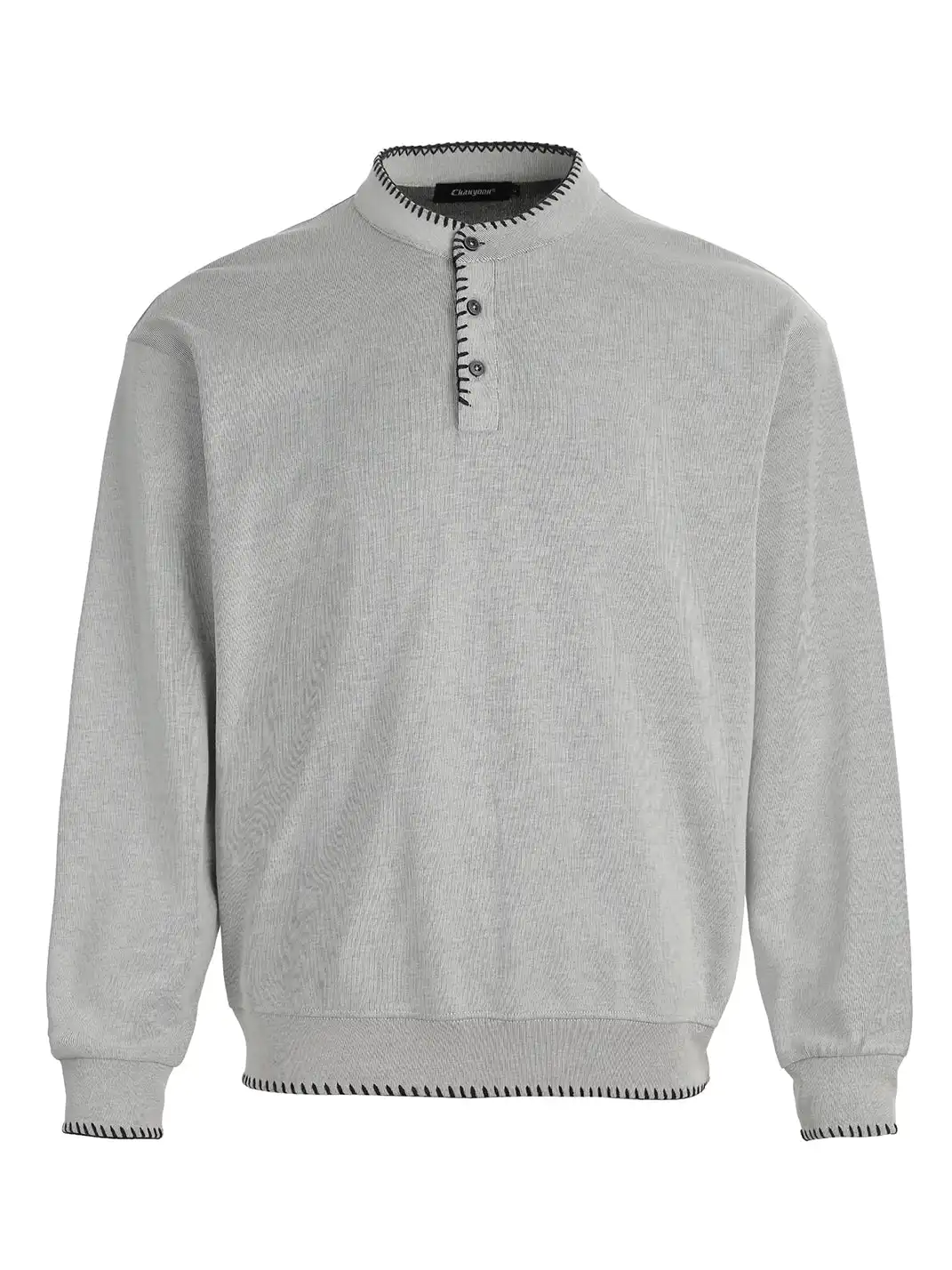 MADWITCH | Hand Stitched Henley Neck Knitted Sweatshirt