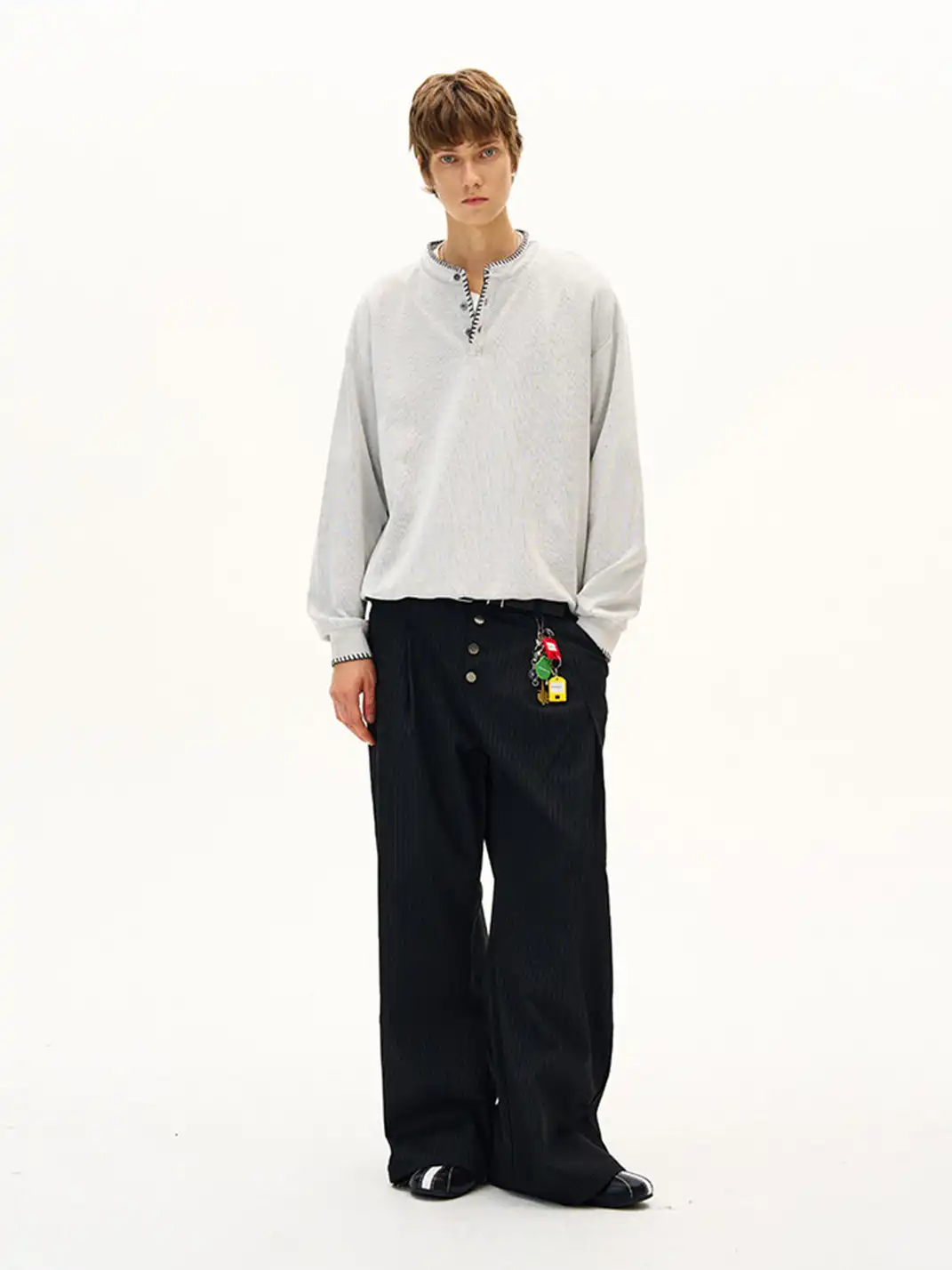 MADWITCH | Hand Stitched Henley Neck Knitted Sweatshirt