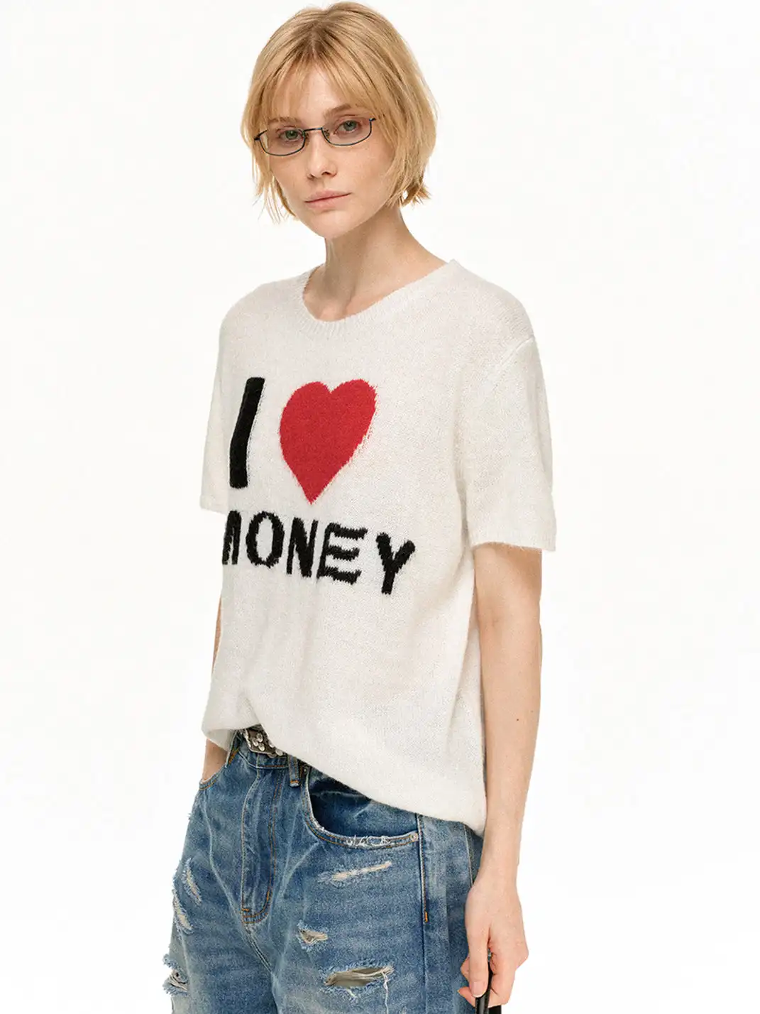 MADWITCH | Vintage Heart Pattern Knitted T-Shirt