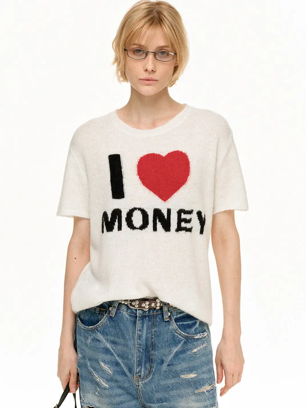 MADWITCH | Vintage Heart Pattern Knitted T-Shirt