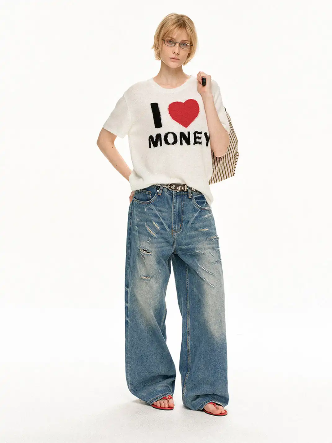MADWITCH | Vintage Heart Pattern Knitted T-Shirt