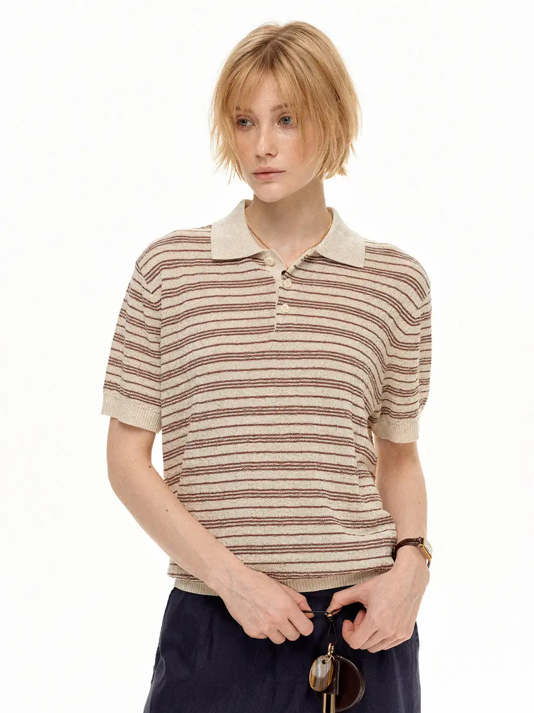 MADWITCH | Linen Striped Polo T-Shirt