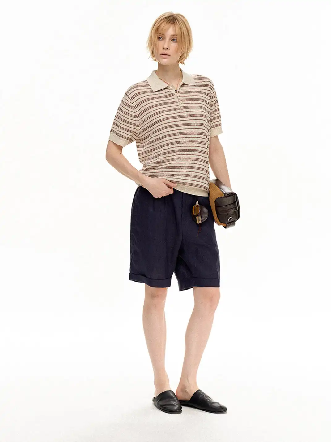 MADWITCH | Linen Striped Polo T-Shirt