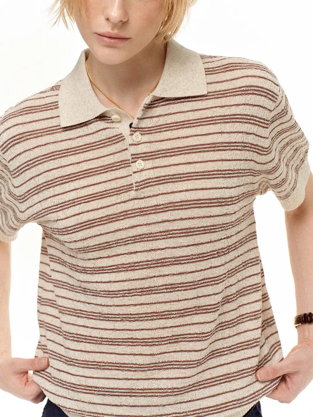 MADWITCH | Linen Striped Polo T-Shirt