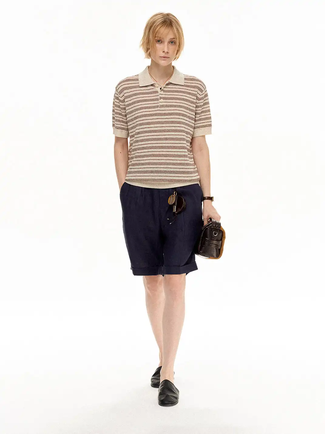 MADWITCH | Linen Striped Polo T-Shirt