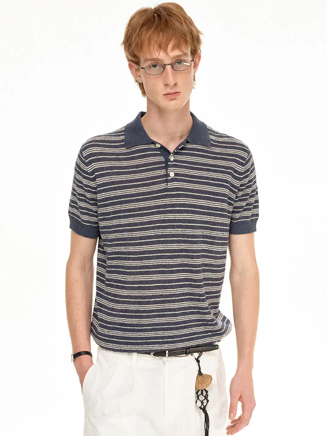 MADWITCH | Linen Striped Polo T-Shirt