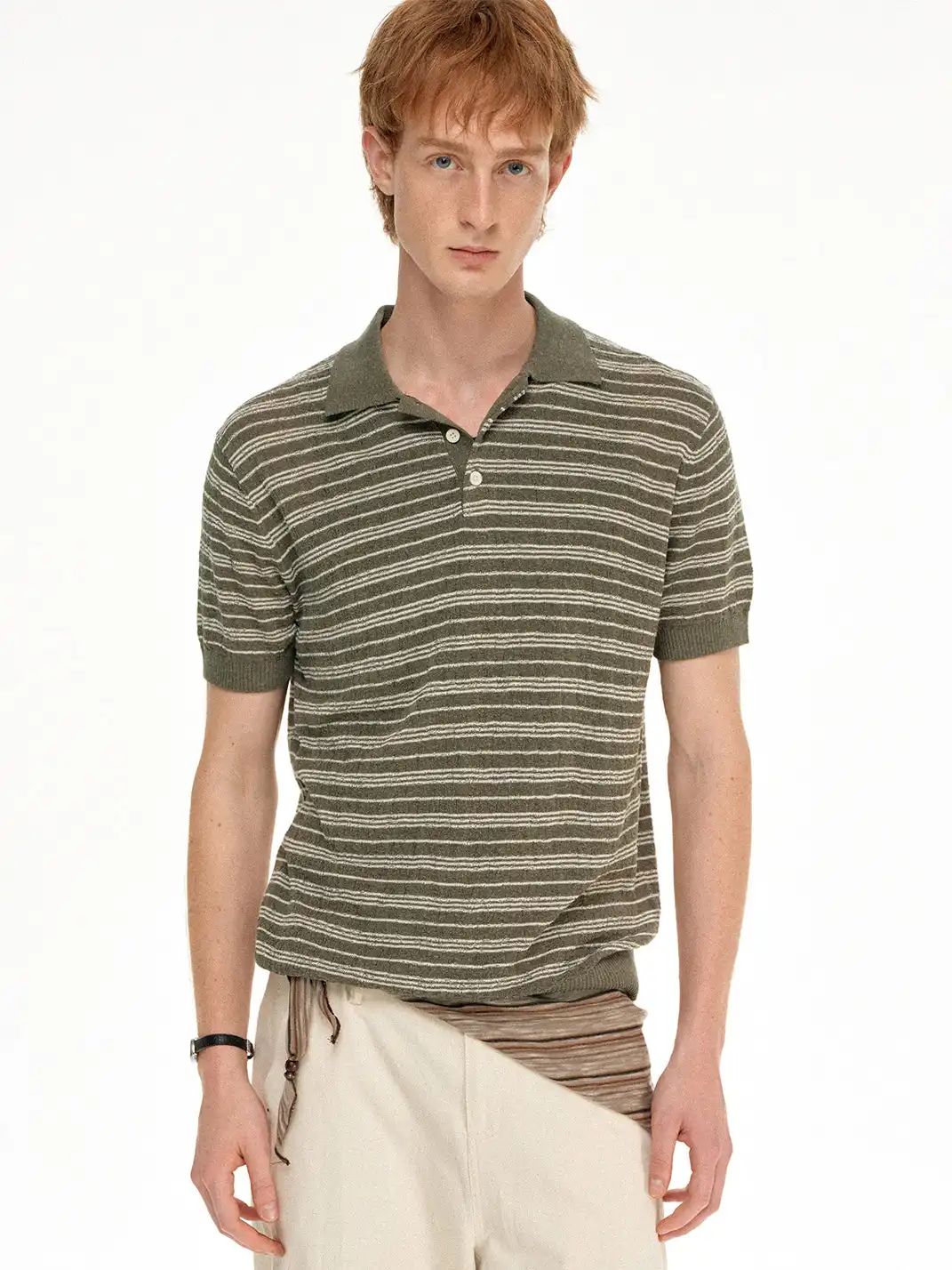 MADWITCH | Linen Striped Polo T-Shirt