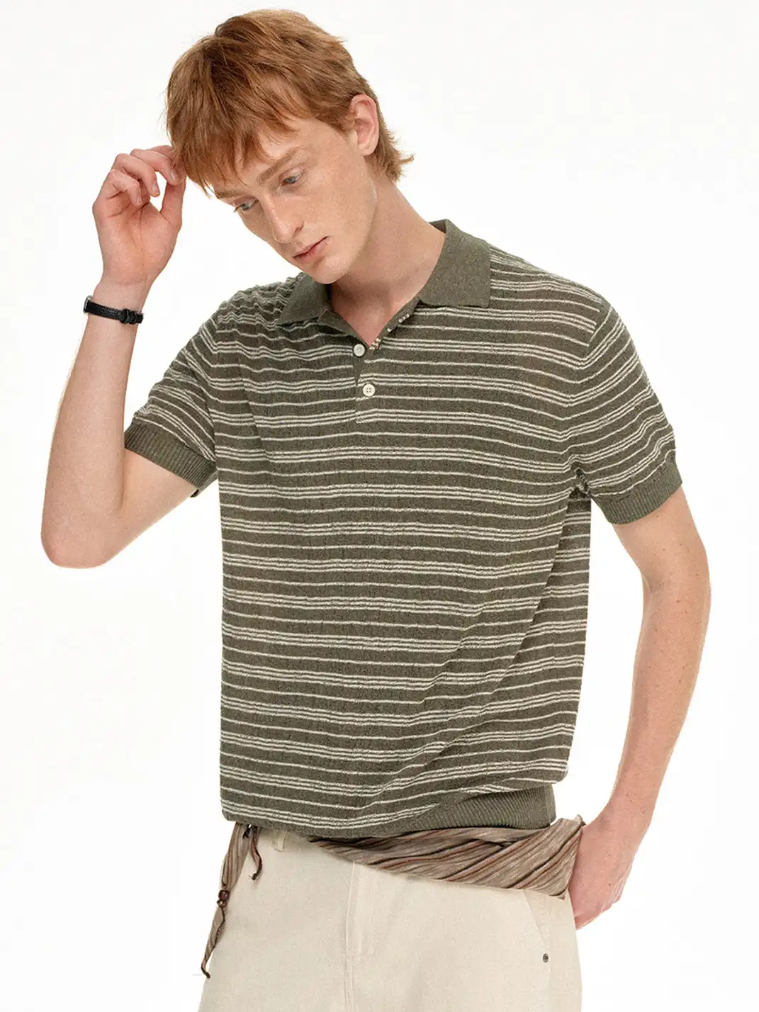MADWITCH | Linen Striped Polo T-Shirt