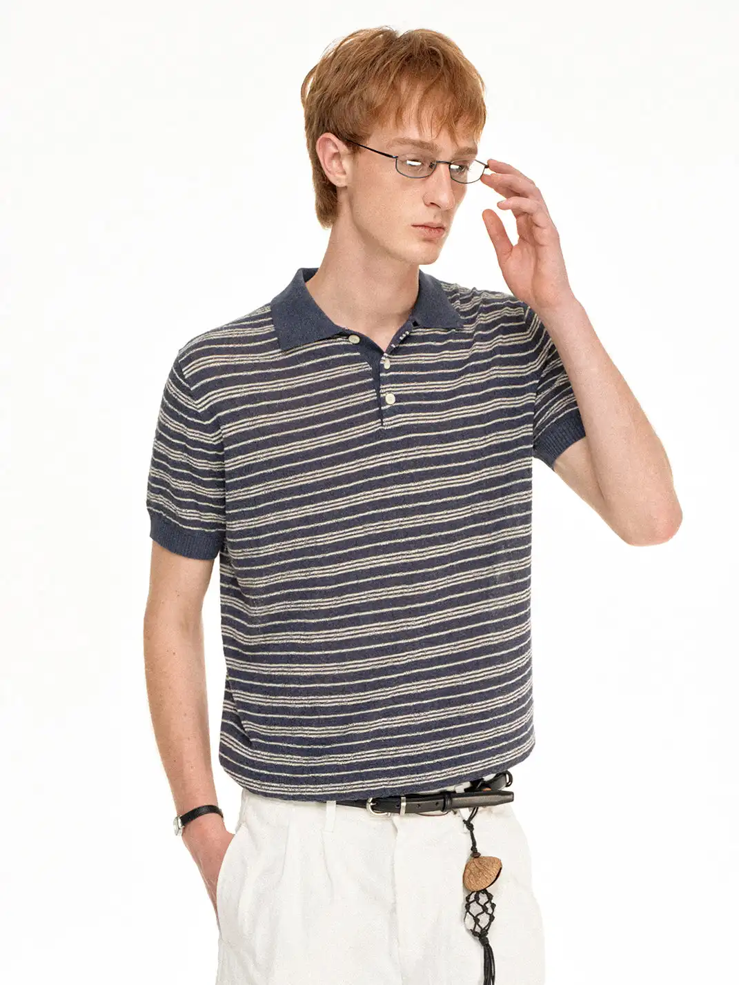 MADWITCH | Linen Striped Polo T-Shirt