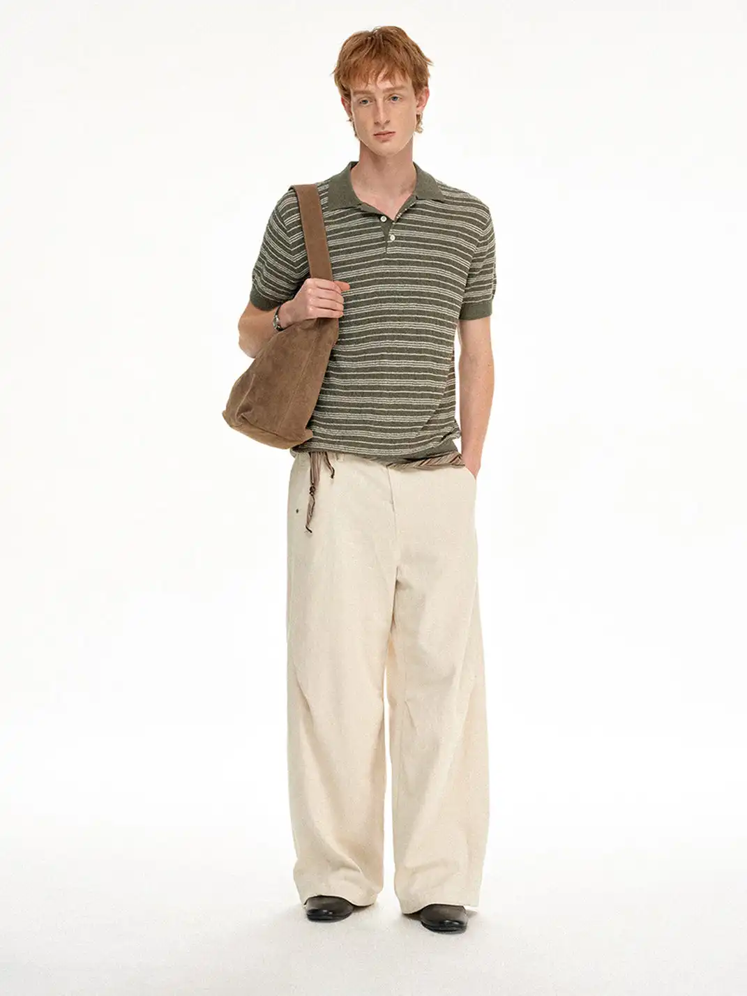 MADWITCH | Linen Striped Polo T-Shirt
