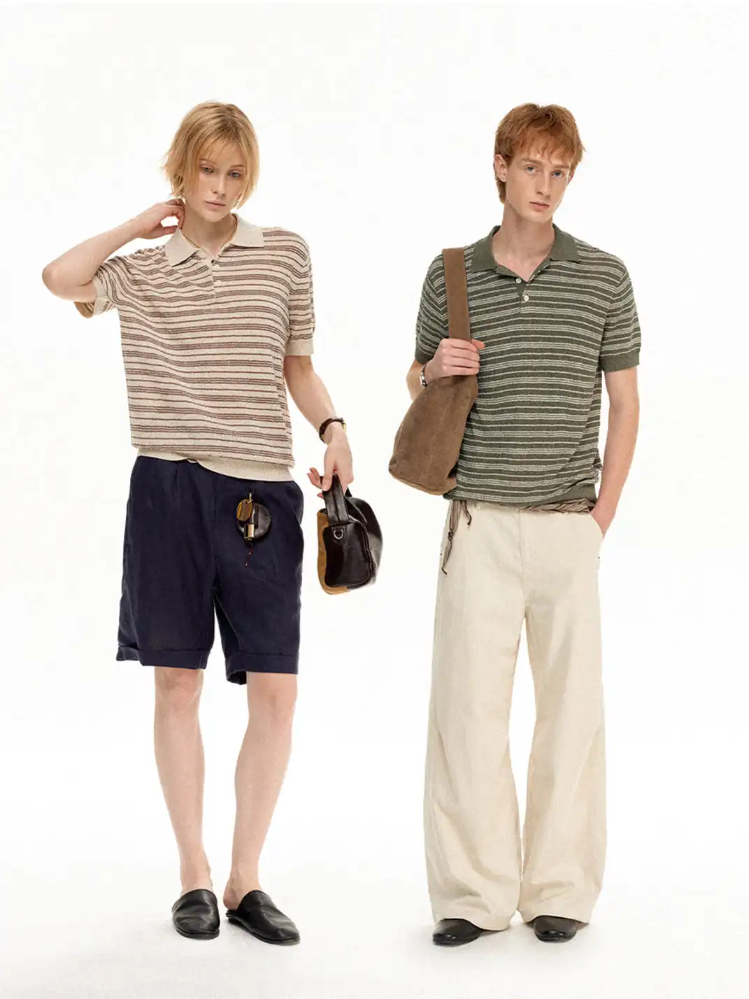 MADWITCH | Linen Striped Polo T-Shirt