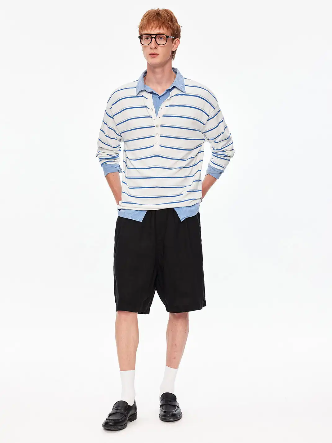 MADWITCH | Linen Blend Contrast Striped Knit T-Shirt