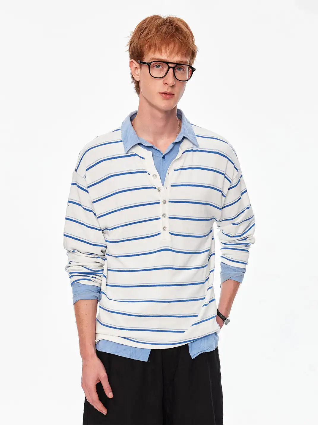 MADWITCH | Linen Blend Contrast Striped Knit T-Shirt
