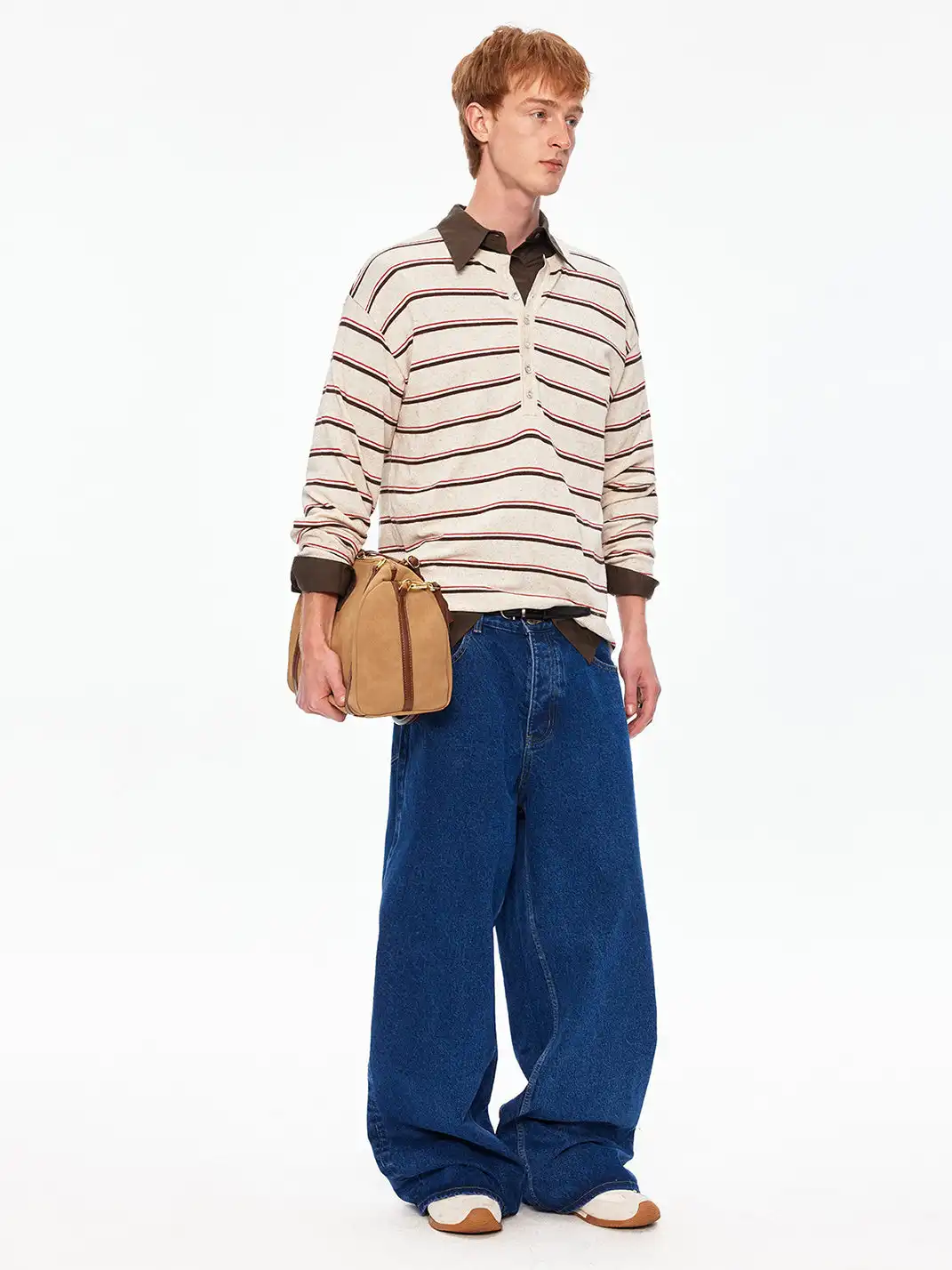 MADWITCH | Linen Blend Contrast Striped Knit T-Shirt