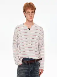 MADWITCH | Linen Blend Contrast Striped Knit T-Shirt