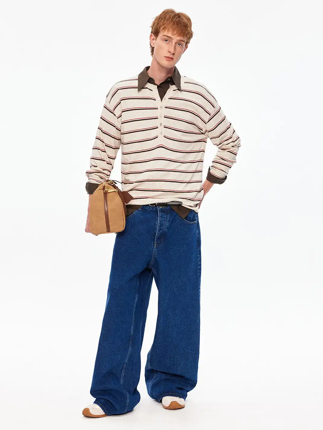 MADWITCH | Linen Blend Contrast Striped Knit T-Shirt