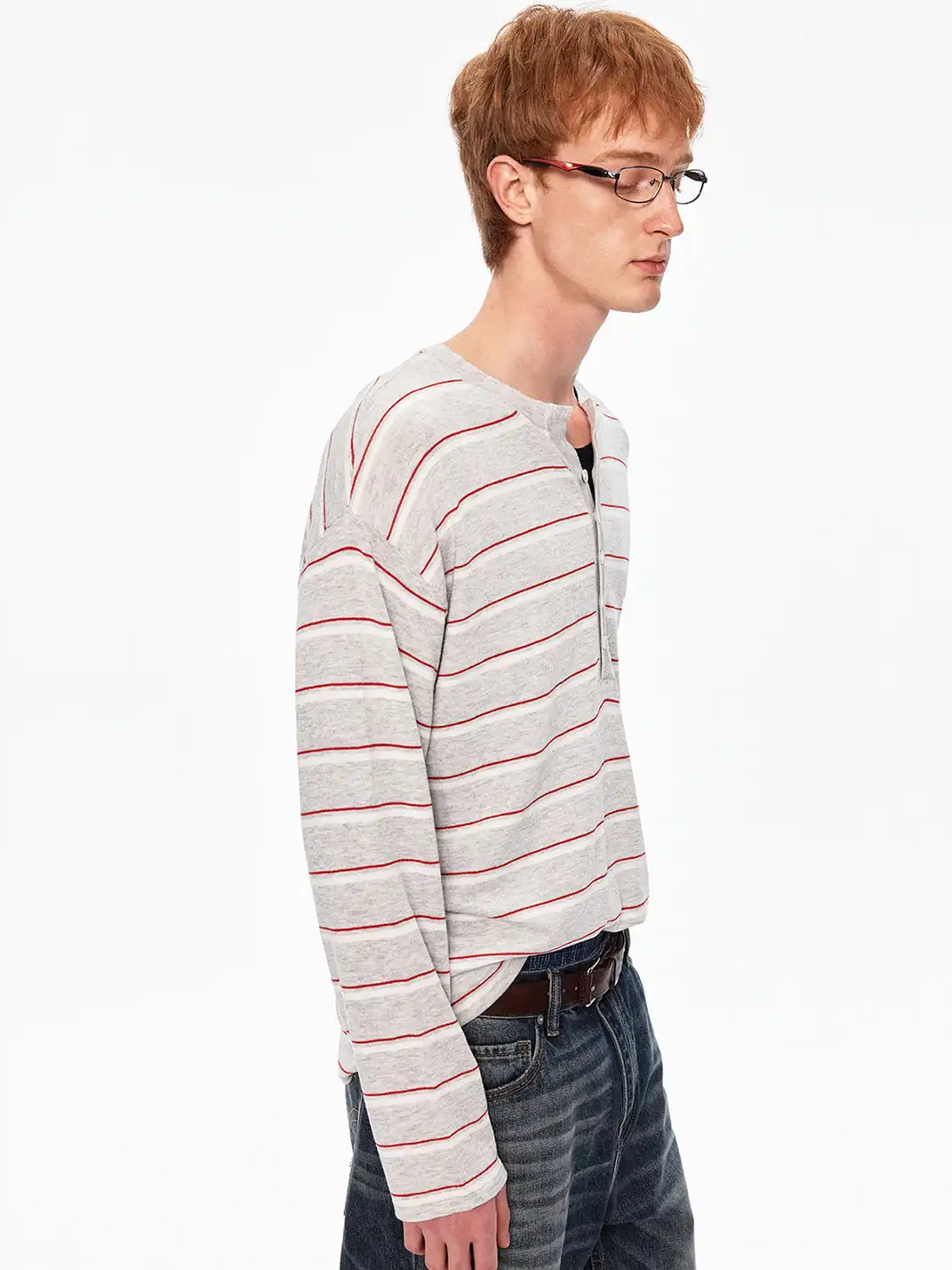 MADWITCH | Linen Blend Contrast Striped Knit T-Shirt