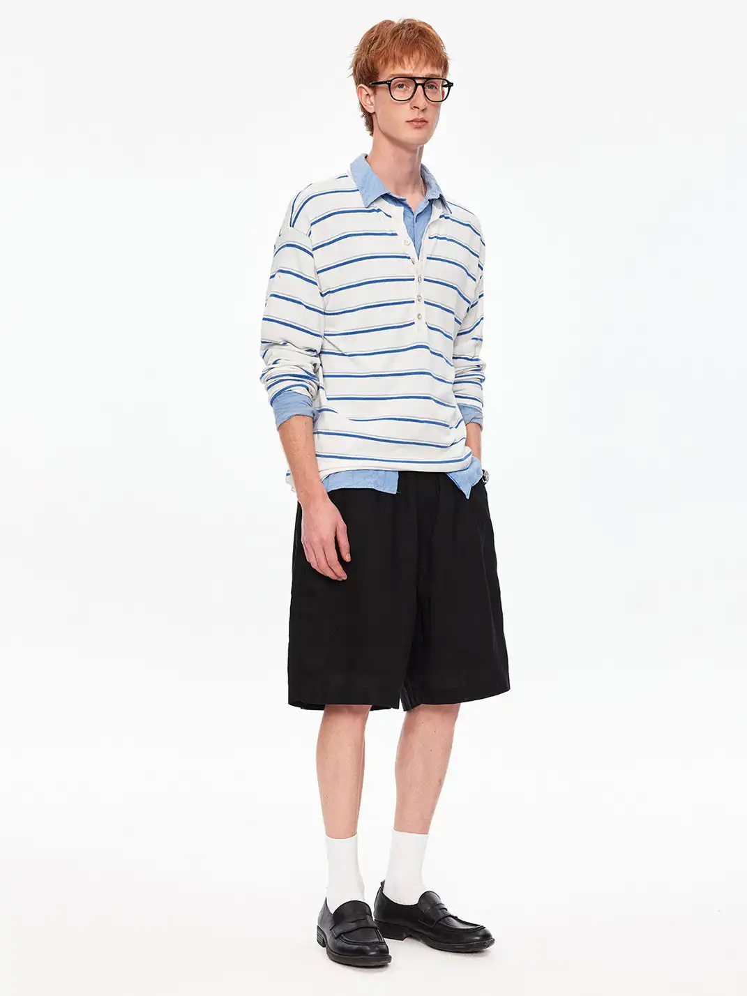 MADWITCH | Linen Blend Contrast Striped Knit T-Shirt