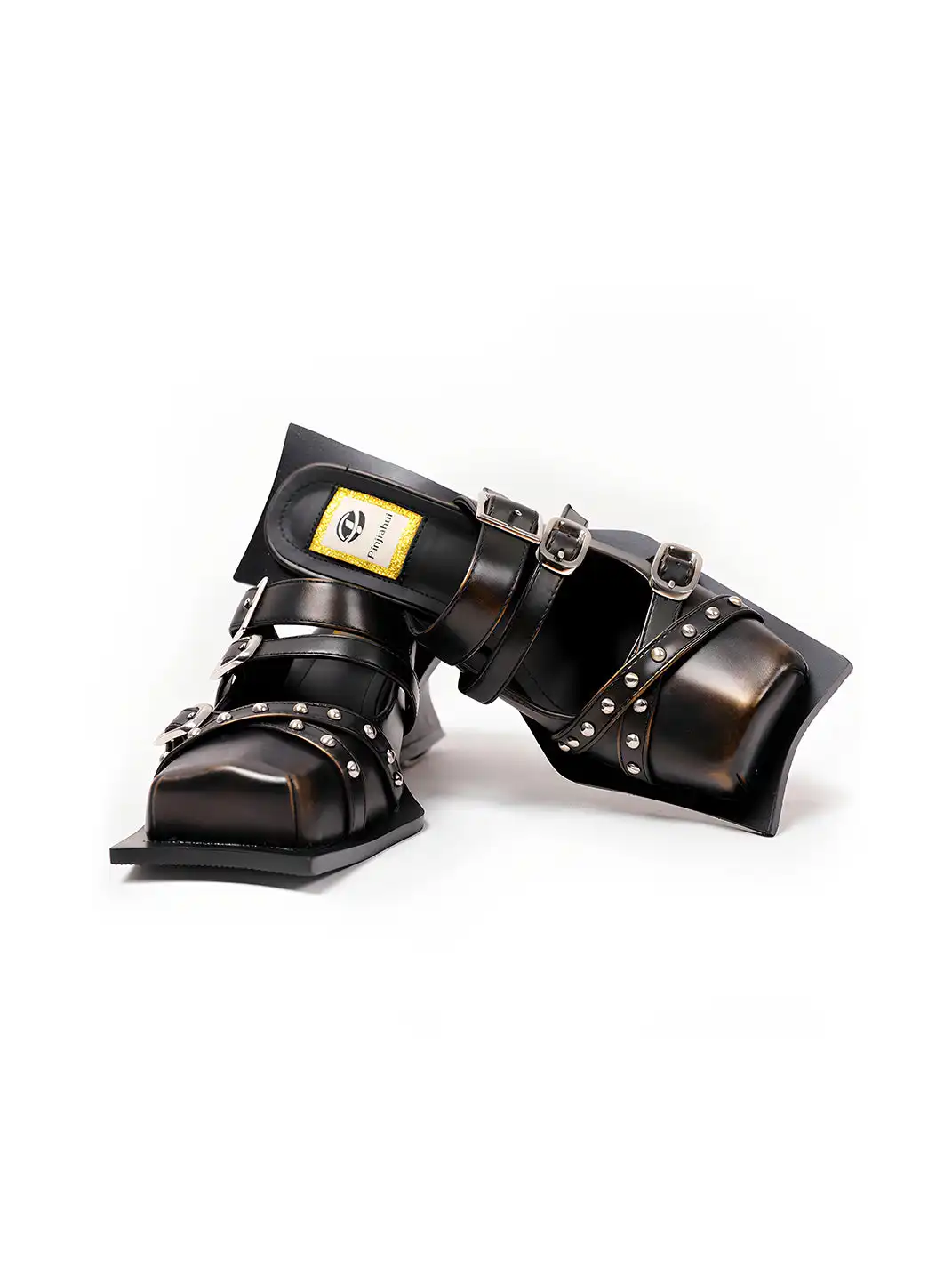 PINJIAHUI | Rivet Cap Toe Block Heel Sandals