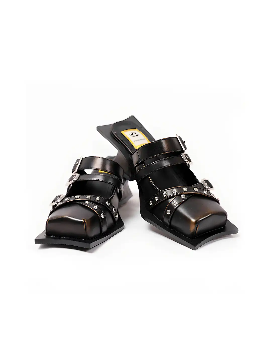 PINJIAHUI | Rivet Cap Toe Block Heel Sandals