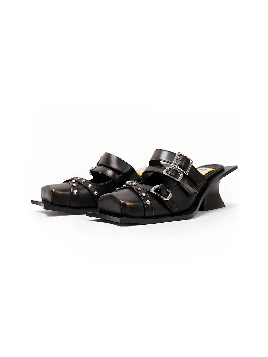 PINJIAHUI | Rivet Cap Toe Block Heel Sandals