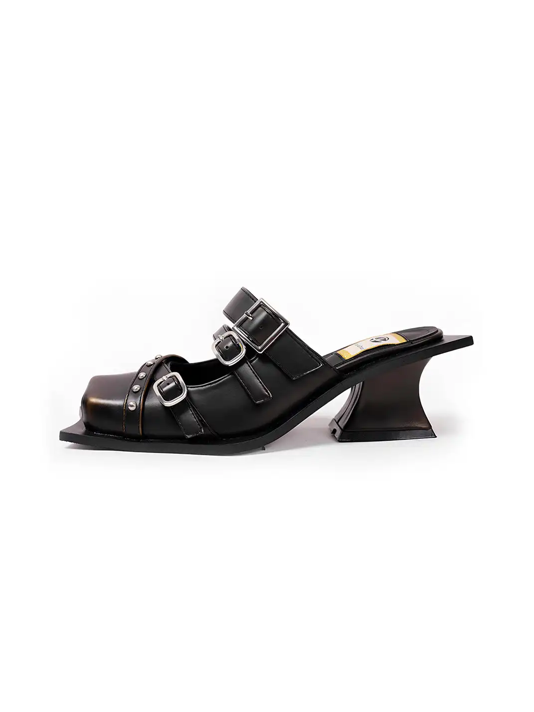 PINJIAHUI | Rivet Cap Toe Block Heel Sandals