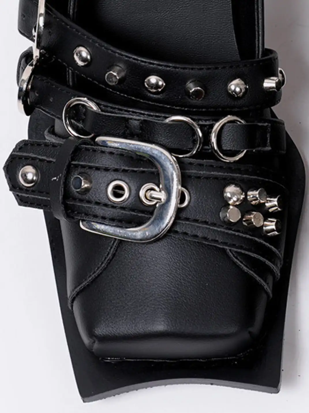 PINJIAHUI | Punk Style Buckle Cap Toe Slide Sandals