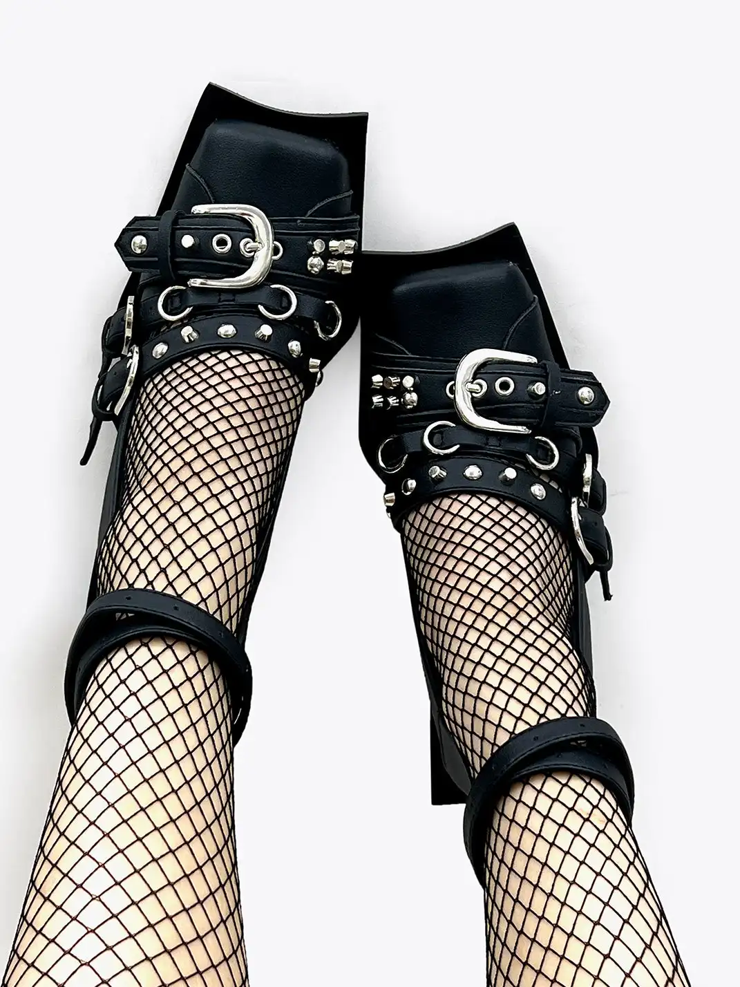 PINJIAHUI | Punk Style Buckle Cap Toe Slide Sandals