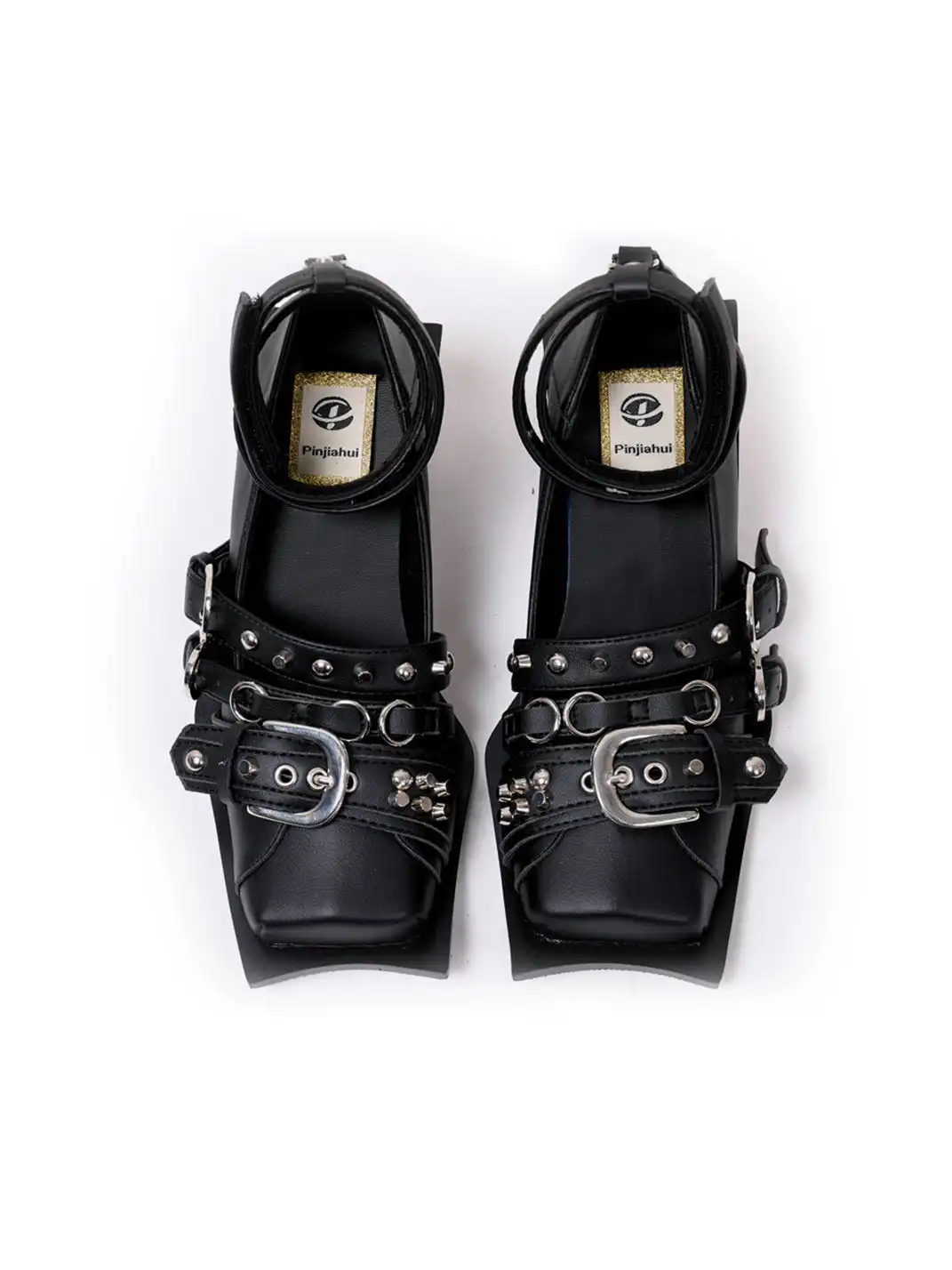 PINJIAHUI | Punk Style Buckle Cap Toe Slide Sandals