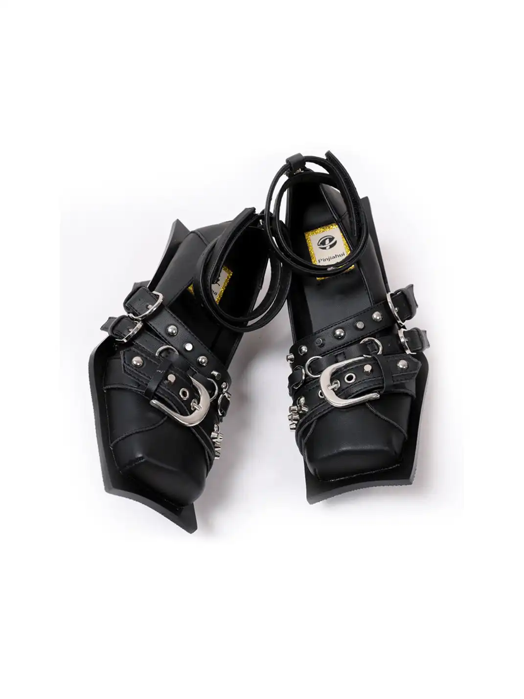 PINJIAHUI | Punk Style Buckle Cap Toe Slide Sandals