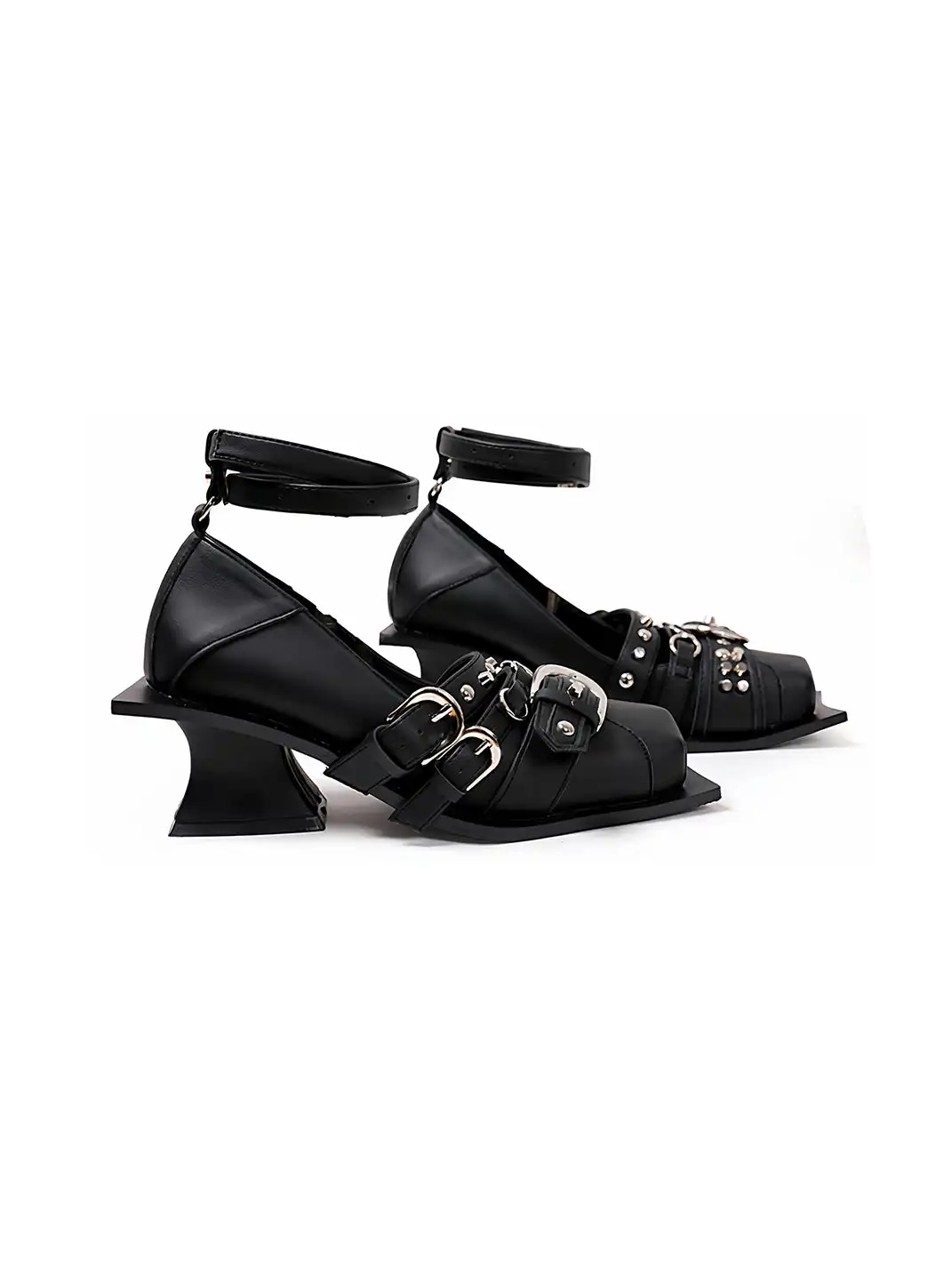 PINJIAHUI | Punk Style Buckle Cap Toe Slide Sandals