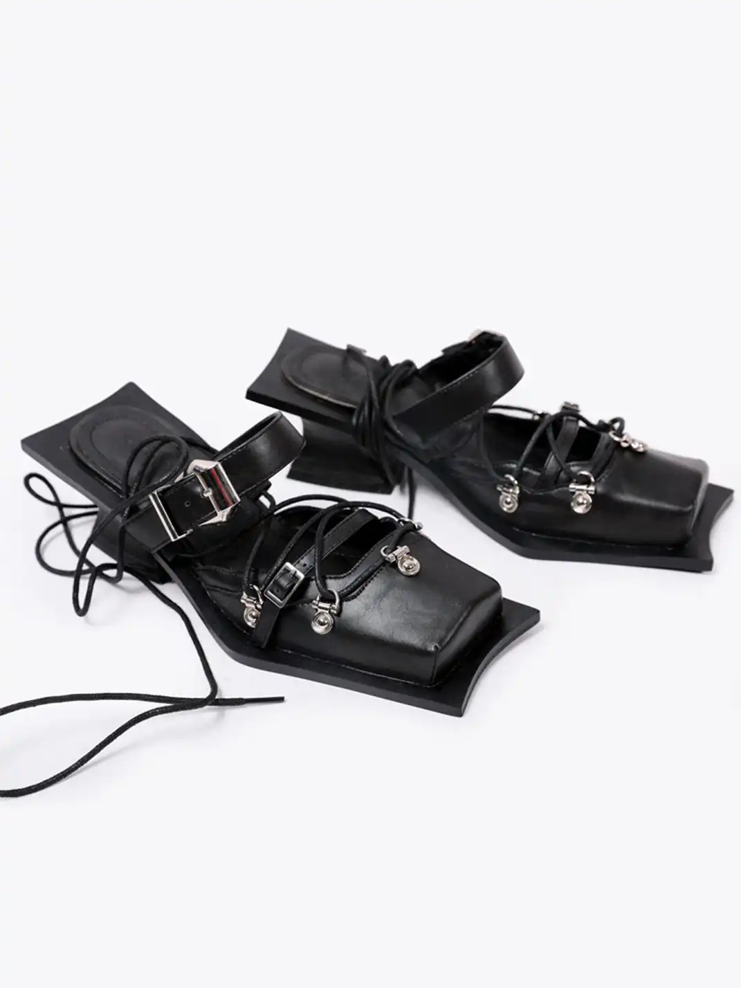 PINJIAHUI | Square Toe Cap Toe Slide Sandals