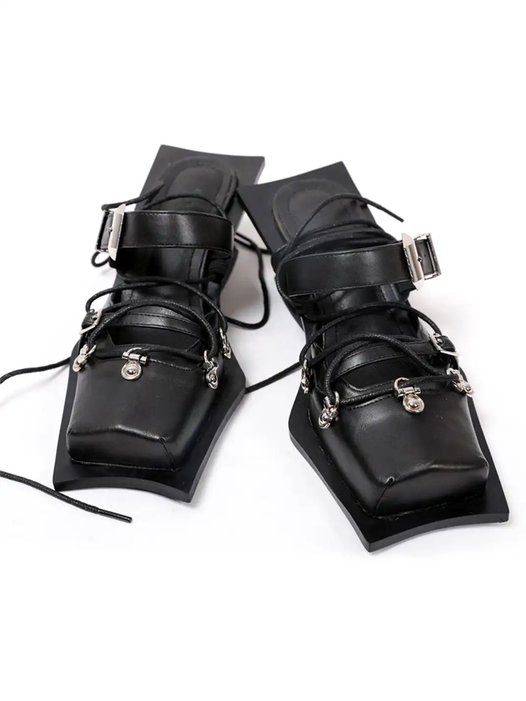 PINJIAHUI | Square Toe Cap Toe Slide Sandals