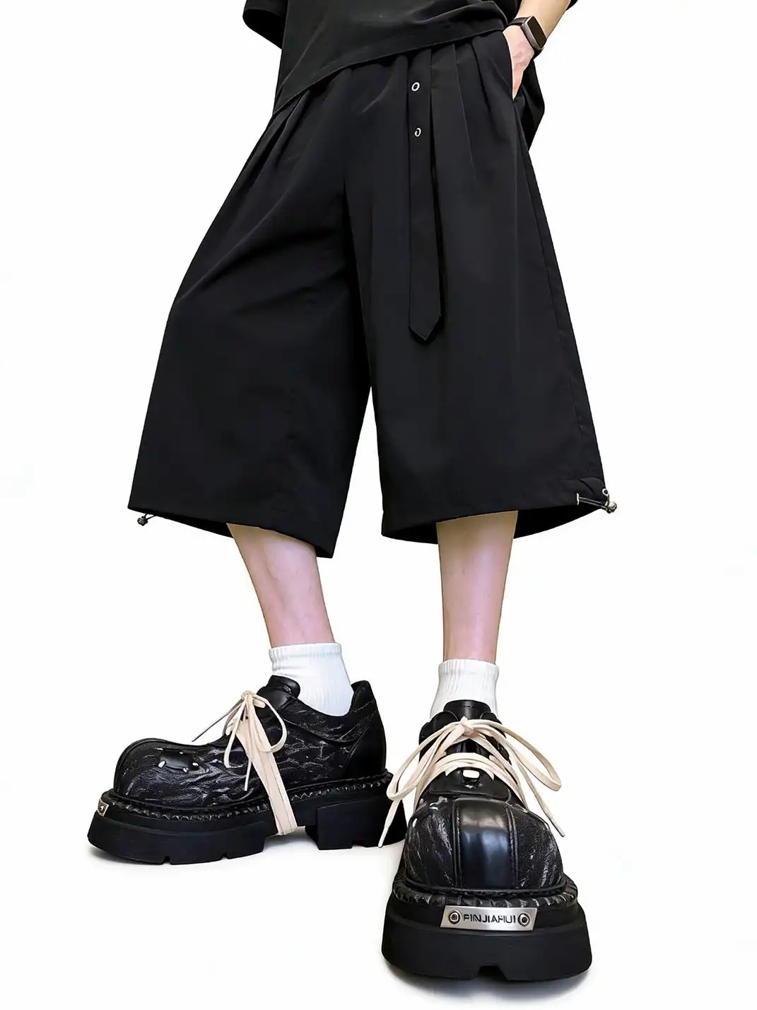 PINJIAHUI | Punk Style Chunky Sole Casual Shoes with Contrast Laces