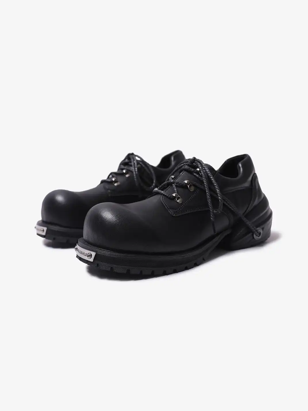 PINJIAHUI | Chunky Platform Derby Shoes with Metal Logo Plate Detail