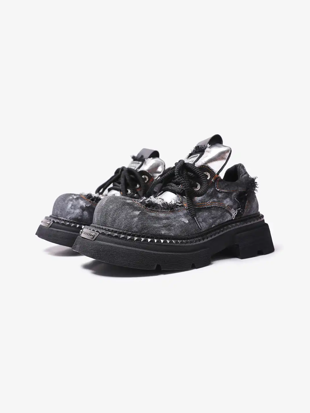 PINJIAHUI | Distressed Denim Chunky Platform Derby Shoes
