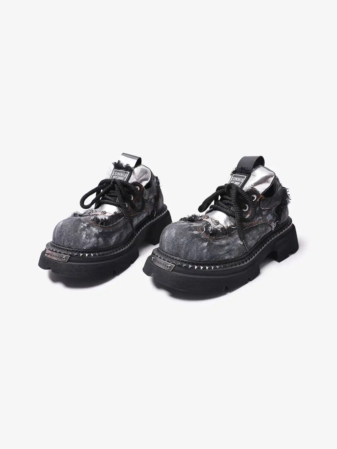 PINJIAHUI | Distressed Denim Chunky Platform Derby Shoes