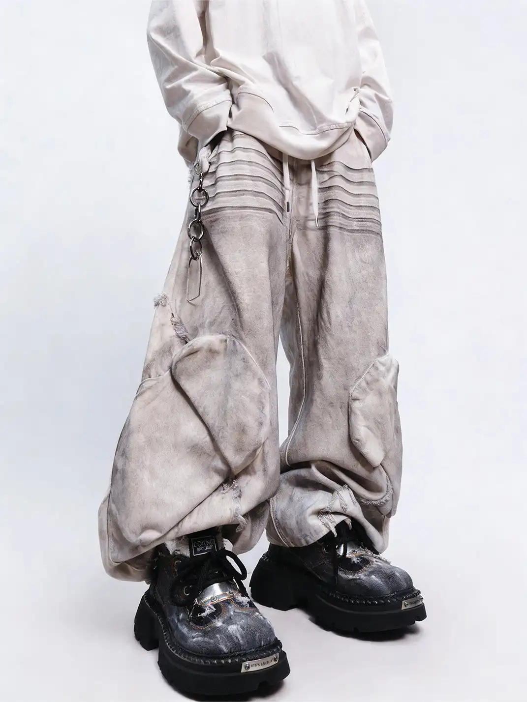 PINJIAHUI | Distressed Denim Chunky Platform Derby Shoes