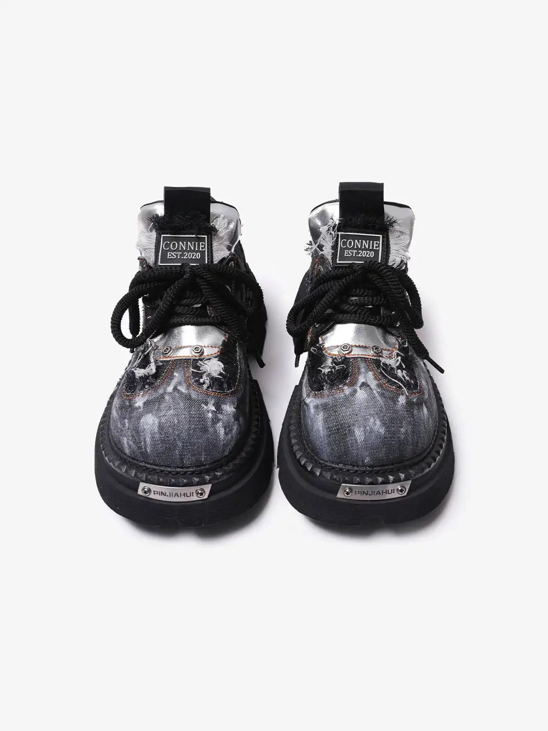 PINJIAHUI | Distressed Denim Chunky Platform Derby Shoes