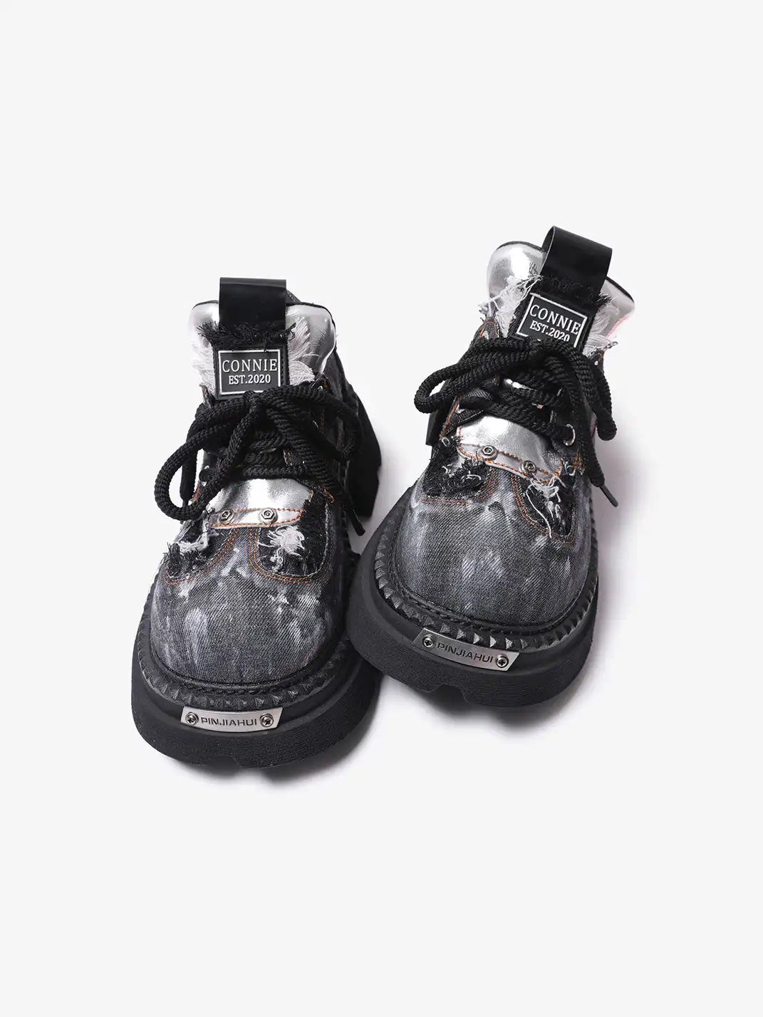 PINJIAHUI | Distressed Denim Chunky Platform Derby Shoes