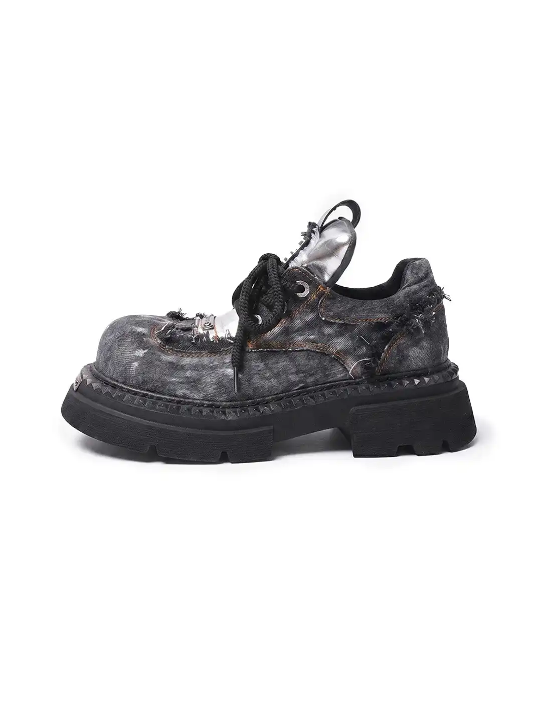 PINJIAHUI | Distressed Denim Chunky Platform Derby Shoes