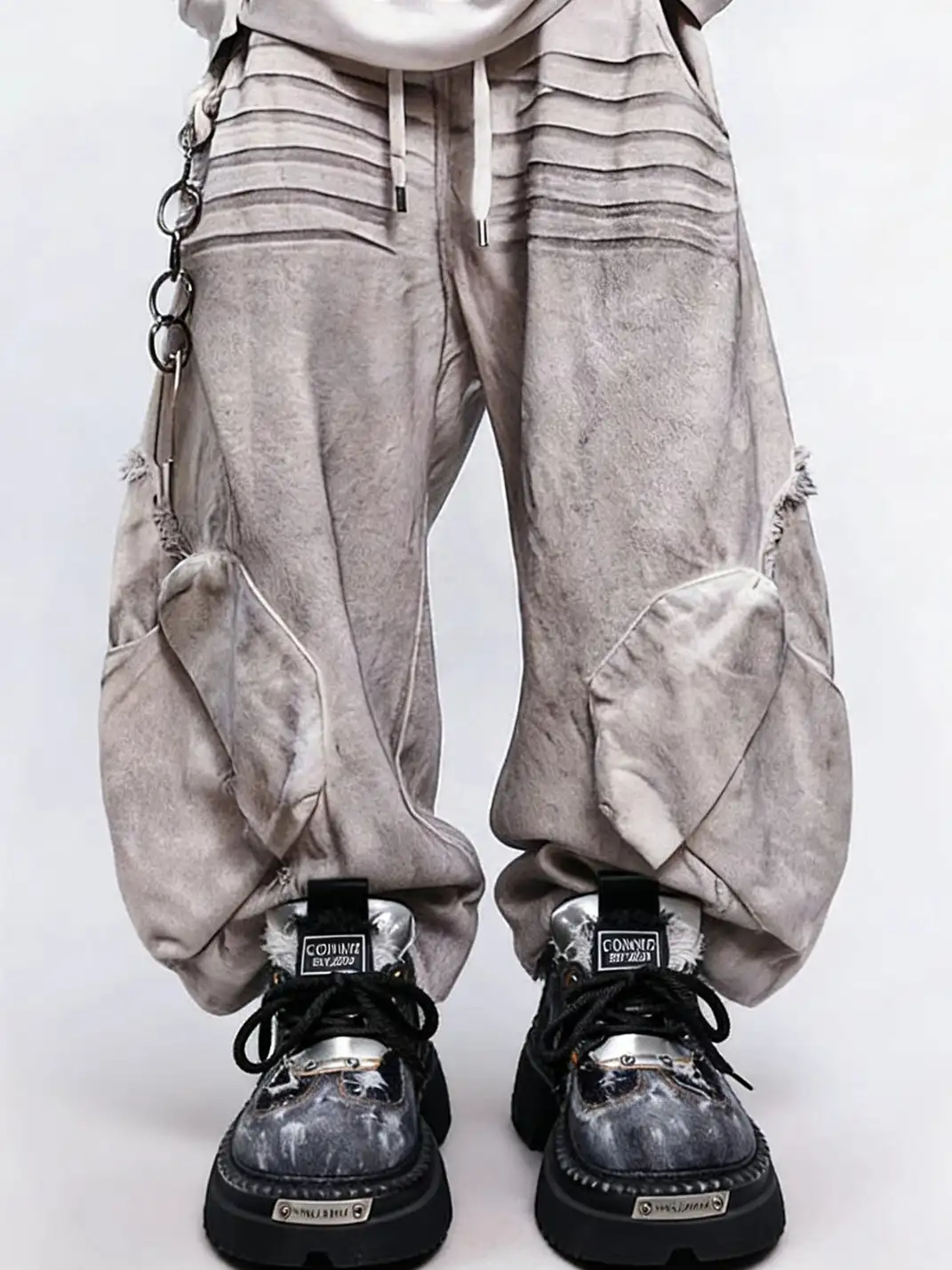 PINJIAHUI | Distressed Denim Chunky Platform Derby Shoes