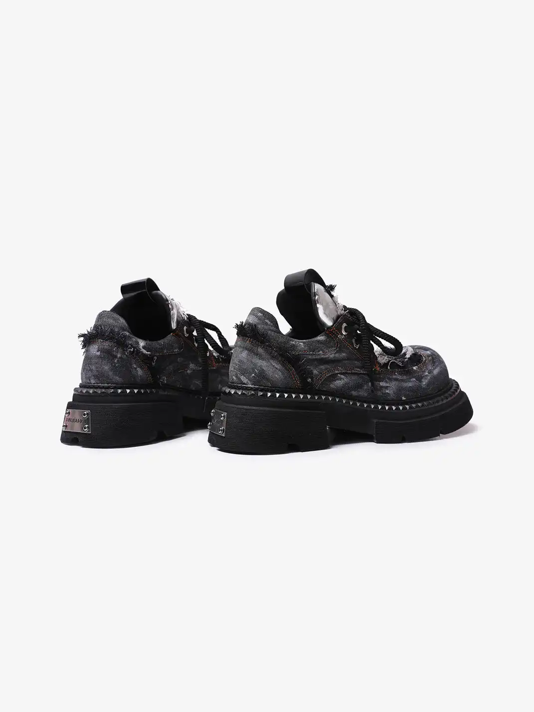 PINJIAHUI | Distressed Denim Chunky Platform Derby Shoes
