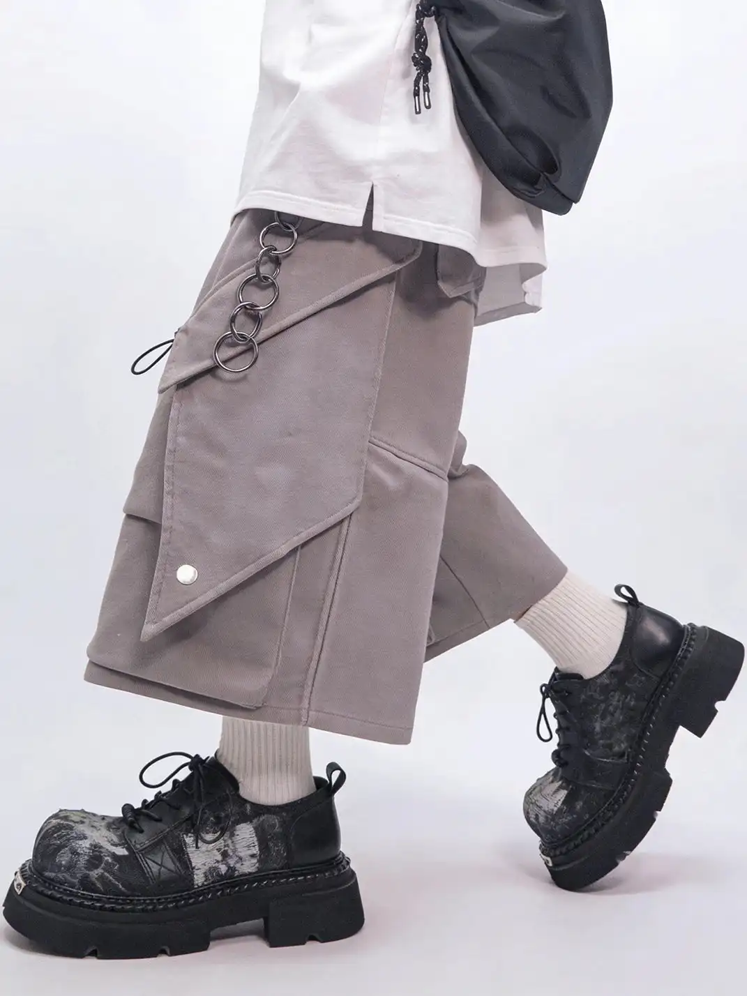 PINJIAHUI | Washed Distressed Fabric Chunky Platform Derby Shoes