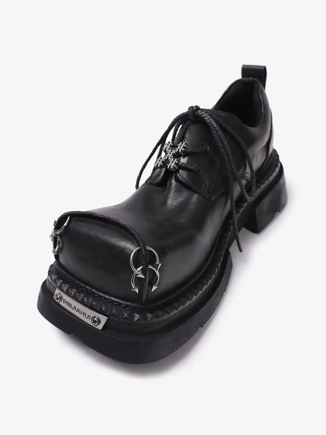 PINJIAHUI | Gothic Metal Ring Chunky Platform Derby Shoes