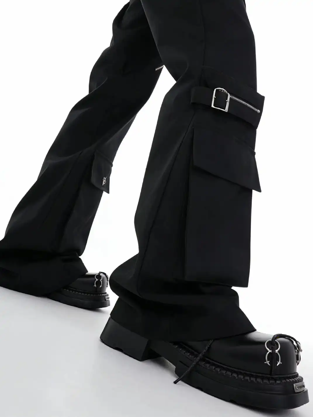 PINJIAHUI | Gothic Metal Ring Chunky Platform Derby Shoes