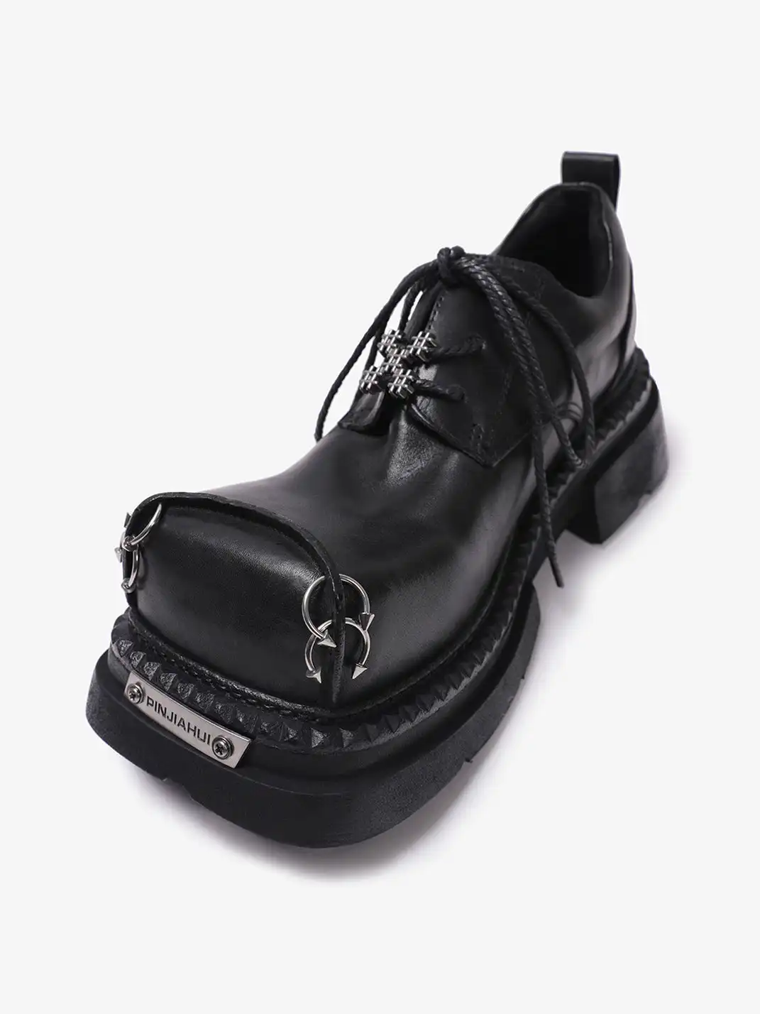PINJIAHUI | Gothic Metal Ring Chunky Platform Derby Shoes