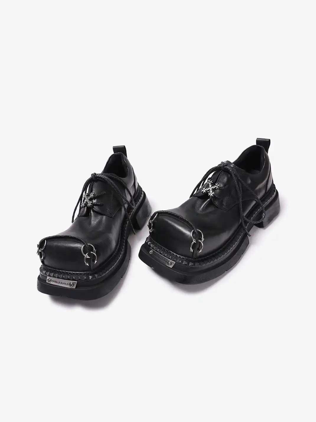 PINJIAHUI | Gothic Metal Ring Chunky Platform Derby Shoes