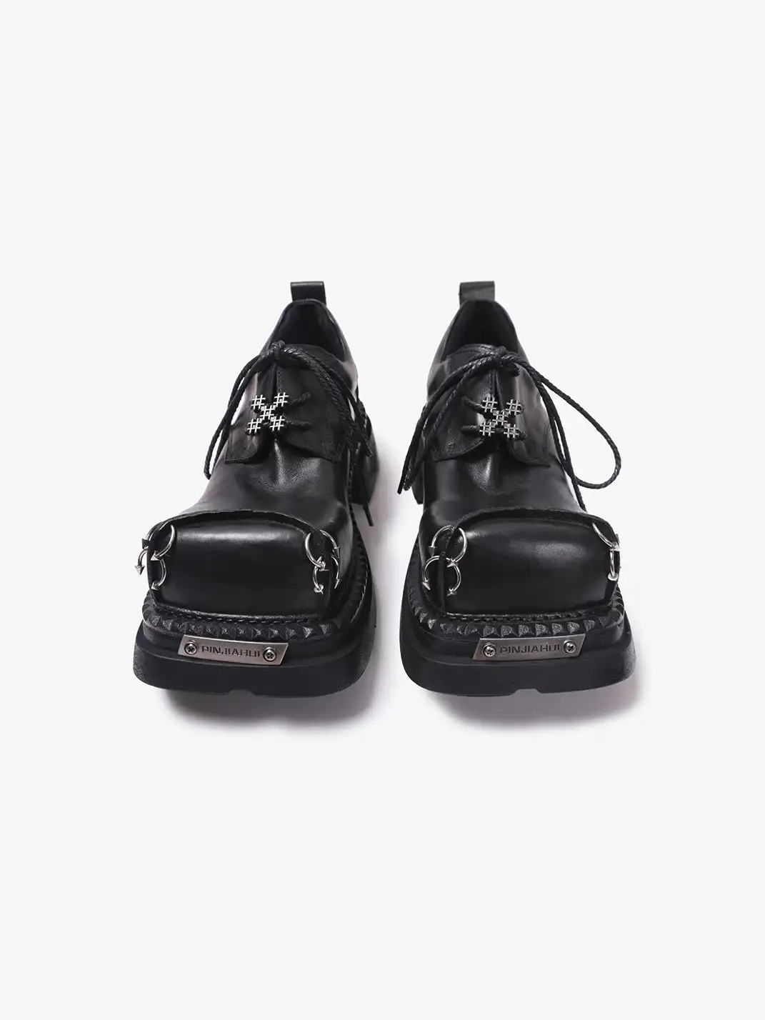 PINJIAHUI | Gothic Metal Ring Chunky Platform Derby Shoes